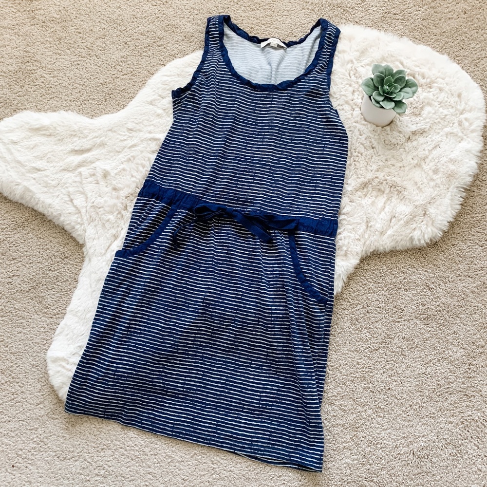 LOFT Navy and White Striped Sleeveless Casual Dress